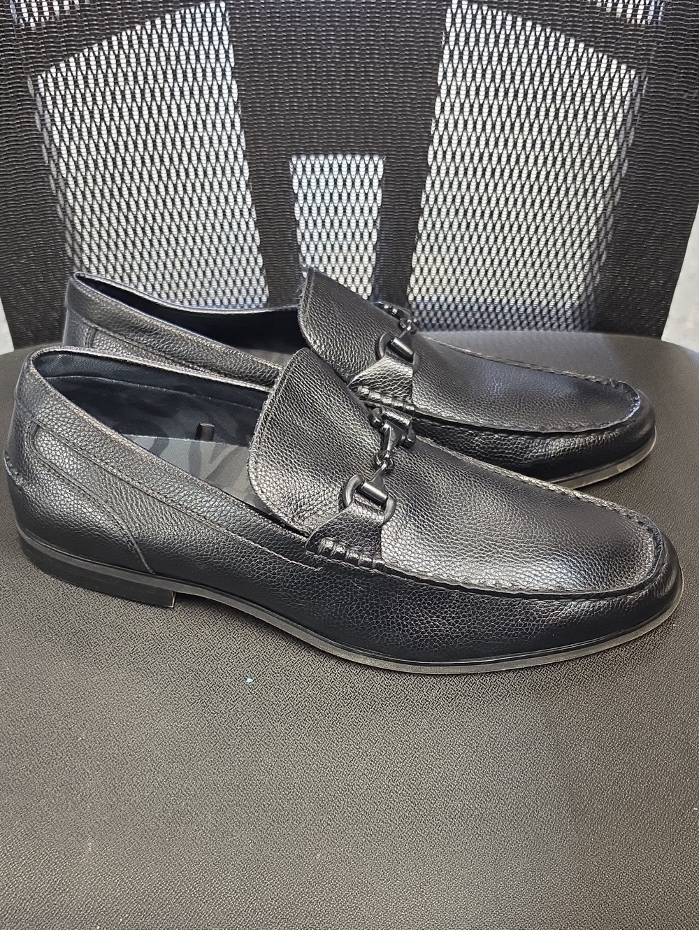 Kenneth Cole Reaction Black Pebble-Grain Leather Slip-On Loafers